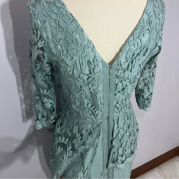 Adrianna Papell Peplum Dress Green Floral Lace Formal Wedding Guest Mermaid Sz 8 - Picture 7 of 15